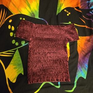 Hot Topic Off-Shoulder Smocked Top - Burgundy